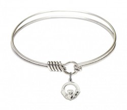 Smooth Bangle Bracelet with a Claddagh Charm [BRS4113]