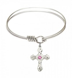 Smooth Bangle Bracelet with a Cross Charm [BRST059]