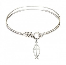 Smooth Bangle Bracelet with a Fish Cross Charm [BRS4251]