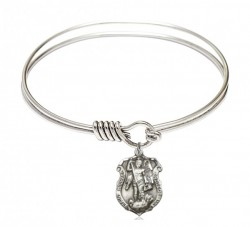 Smooth Bangle Bracelet Saint Michael Shield Charm [BRS5699]