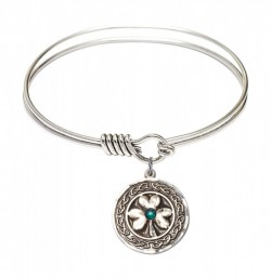 Smooth Bangle Bracelet with a Shamrock with Celtic Border Charm [BRST051]