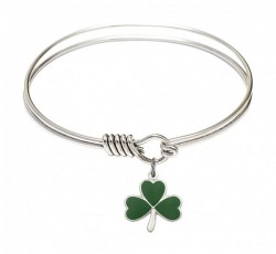 Smooth Bangle Bracelet with a Shamrock Charm [BRS5243]