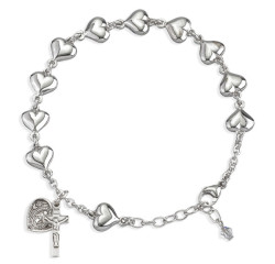 Solid Heart Shaped Sterling Silver Rosary Bracelet 8mm [HRB0011]