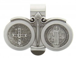 St. Benedict Auto Visor Clip, Pewter - 2 1/2“W [AU1027]