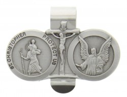 St. Christopher &amp; Guardian Angel Auto Visor Clip Pewter [AU1028]
