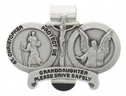St. Christopher &amp; Guardian Angel Protect My Granddaughter Visor Clip Pewter [AU1029]