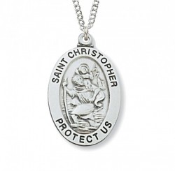 Boys Wide Oval St. Christopher Medal Sterling Silver - 1 1/16 inch [MVM1008]