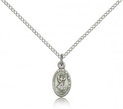 Charm Size Blue Enamel Center St. Christopher Necklace [BM0673]