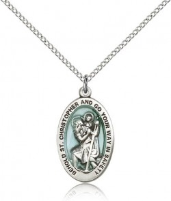 Women's Behold St. Christopher Necklace with Blue Enamel Center [BM0675]