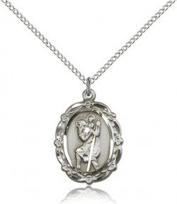 Floral Border Oval St. Christopher Necklace [BM0679]