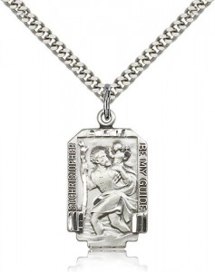 Rectangular St. Christopher Necklace with Satin Finish [BM0682]
