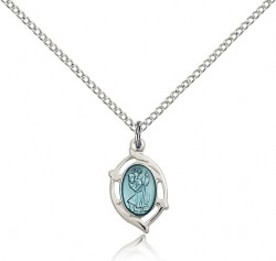 Open-Cut Oval with Blue Enamel Women's St. Christopher Necklace [BM0685]