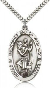 Large Men's Oval St. Christopher Necklace [BM0690]