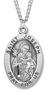 Men's Oval St. Joseph Necklace Sterling Silver [HMM1123]
