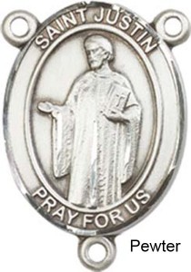 St. Justin Rosary Centerpiece Sterling Silver or Pewter [BLCR0222]