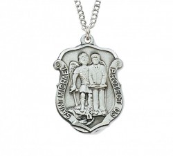 Unisex St. Michael Police Shield Medal Sterling Silver [MVM1040]