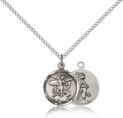 Women's Petite Round St. Michael &amp; Guardian Angel Medal [CM2234]
