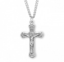 Layered Leaf Crucifix Medal Sterling Silver [RECRX1019]