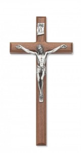 12 Inch Wall Crucifix Walnut with Beveled Edge [CRX3838]
