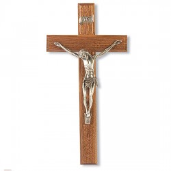 Narrow Corpus with Silver-tone Walnut Wall Crucifix - 12 inch [CRX4256]