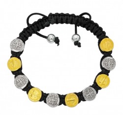 Women's Adjustable Black Corded Two-Tone St. Benedict Bracelet [MCBR0037]