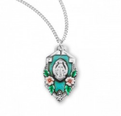 Women's Blue Enamel Floral Accent Miraculous Medal [HMM3225]