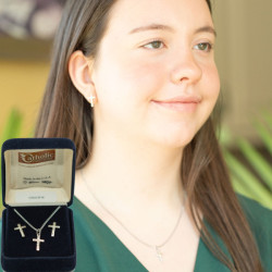 Womens Crucifix Earrings and Necklace Set [BC2221]