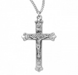 Women's Decorative Matte Sterling Crucifix Medal [RECRX1010]