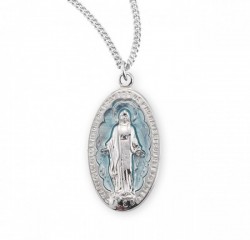 Women's Elongated Blue Enamel Miraculous Medal [HMM3212]