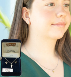 Womens Petite Cross Earring and Necklace Set [BC2224]