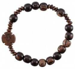 Wood Striped Cut Bead Rosary Bracelet - 8mm [RB9013]